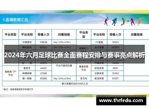 2024年六月足球比赛全面赛程安排与赛事亮点解析